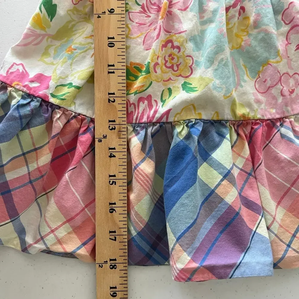 Ralph Lauren Baby Girls Dress 24M Plaid Floral Ruffle Short Sleeve Cotton